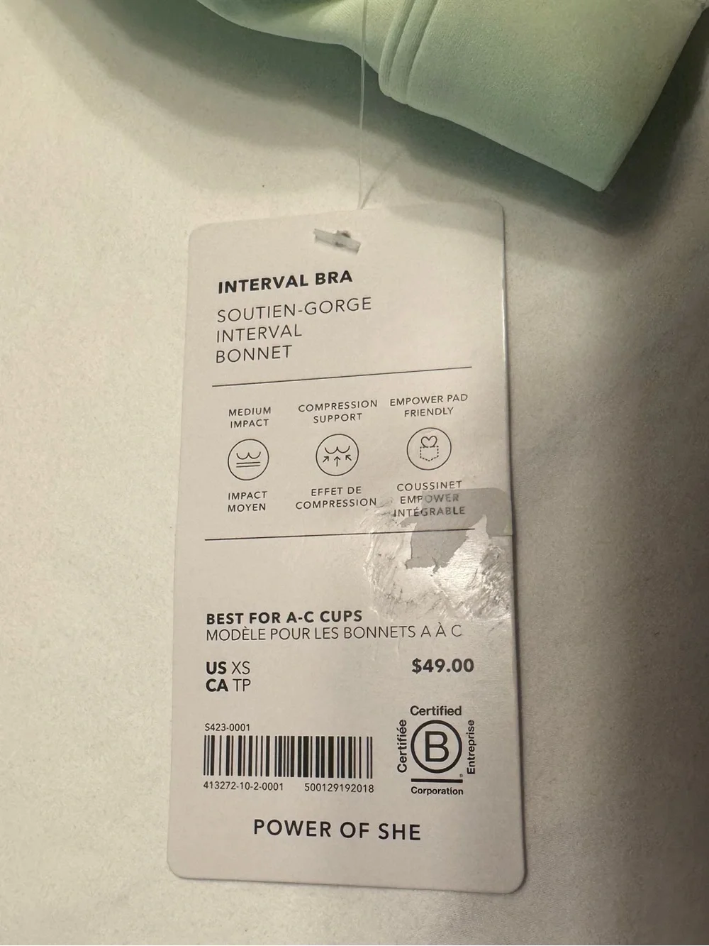 Athleta Pale Green Interval Sports Bra Size XS NWT - Picture 3 of 4